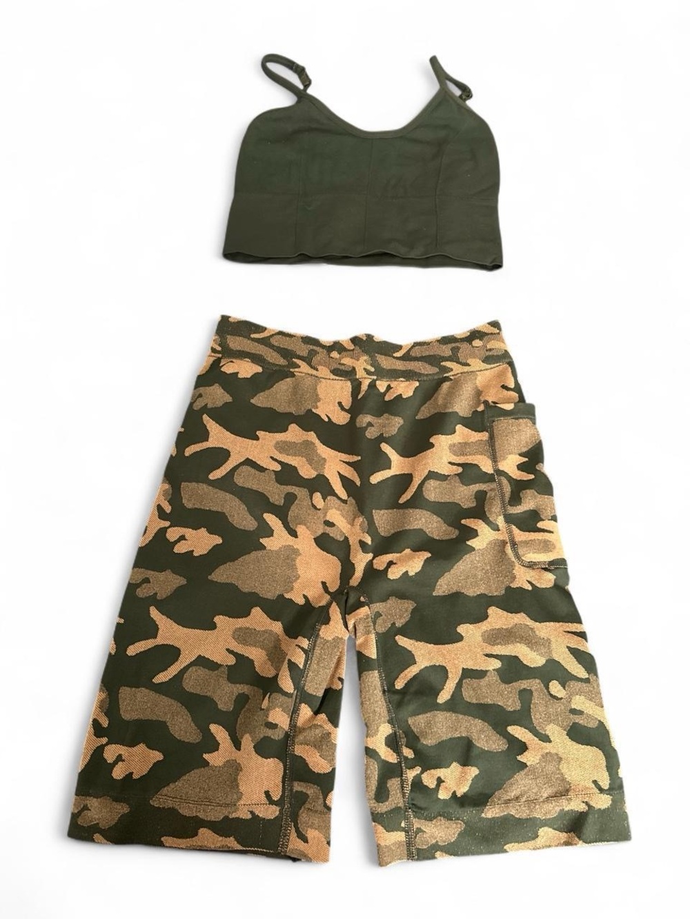 Womens Olive Green Camo Shorts and Crop Tank Set